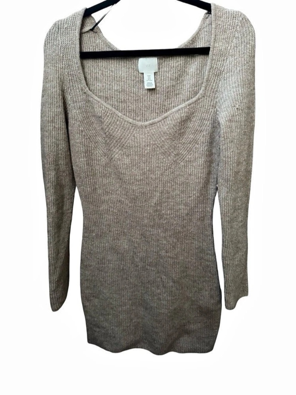 H&M Scoop Neck Knit Sweater Dress in Beige